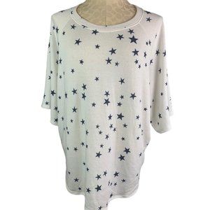 Medium Crepas Women's Oversize Pullover Shirt White Blue Stars Short Sleeve